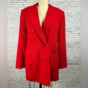 Casual Corner 100% wool gorgeous bright red thin light weight elongated blazer M